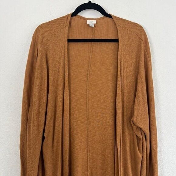 A New Day Women’s Ribbed Burnt Orange Long Open Cardigan Lightweight Medium - Picture 7 of 9
